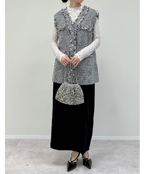 Re:EDIT(リエディ)の「カットレースモックネックトップス(Tシャツ/カットソー・レディース・ホワイト/ブラック・MEDIUM/LARGE)」の16枚目の写真