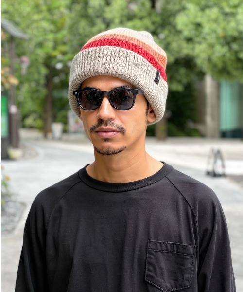 BRIXTON（ブリクストン）の「【BRIXTON】 HEIST STRIPE BEANIE（ニットキャップ/ビーニー・メンズ・ベージュ系その他/ブラック・ONE SIZE）」の2枚目の写真