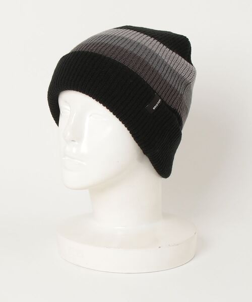 BRIXTON（ブリクストン）の「【BRIXTON】 HEIST STRIPE BEANIE（ニットキャップ/ビーニー・メンズ・ベージュ系その他/ブラック・ONE SIZE）」の4枚目の写真