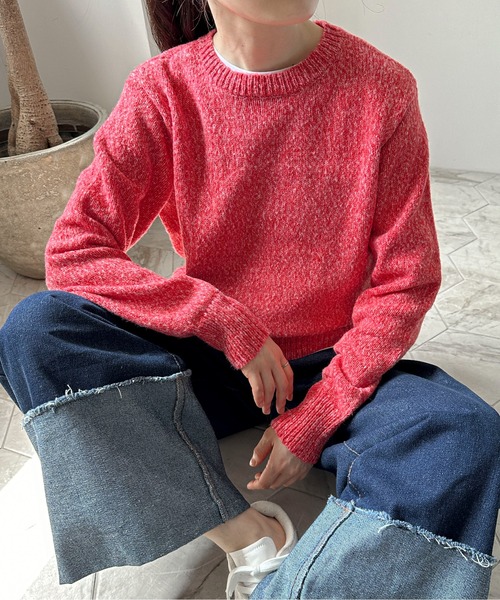 feepur（フェピュール）の「【ハンドウォッシャブル】メランジコンパクトニット（ニット/セーター・レディース・グレー/レッド/オリーブ/ブラック/パープル・MEDIUM）」の13枚目の写真