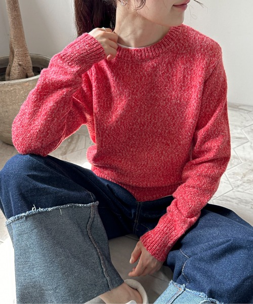 feepur（フェピュール）の「【ハンドウォッシャブル】メランジコンパクトニット（ニット/セーター・レディース・グレー/レッド/オリーブ/ブラック/パープル・MEDIUM）」の12枚目の写真