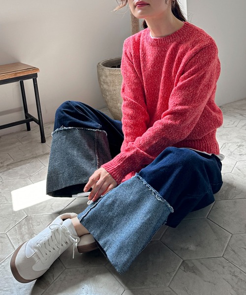 feepur（フェピュール）の「【ハンドウォッシャブル】メランジコンパクトニット（ニット/セーター・レディース・グレー/レッド/オリーブ/ブラック/パープル・MEDIUM）」の15枚目の写真