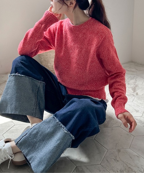 feepur（フェピュール）の「【ハンドウォッシャブル】メランジコンパクトニット（ニット/セーター・レディース・グレー/レッド/オリーブ/ブラック/パープル・MEDIUM）」の14枚目の写真