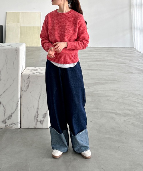 feepur（フェピュール）の「【ハンドウォッシャブル】メランジコンパクトニット（ニット/セーター・レディース・グレー/レッド/オリーブ/ブラック/パープル・MEDIUM）」の7枚目の写真