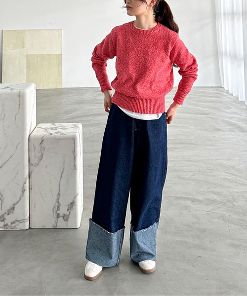 feepur（フェピュール）の「【ハンドウォッシャブル】メランジコンパクトニット（ニット/セーター・レディース・グレー/レッド/オリーブ/ブラック/パープル・MEDIUM）」の6枚目の写真