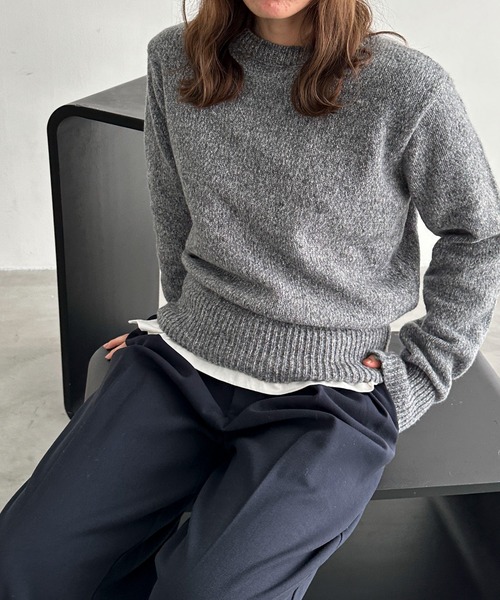 feepur（フェピュール）の「【ハンドウォッシャブル】メランジコンパクトニット（ニット/セーター・レディース・グレー/レッド/オリーブ/ブラック/パープル・MEDIUM）」の20枚目の写真