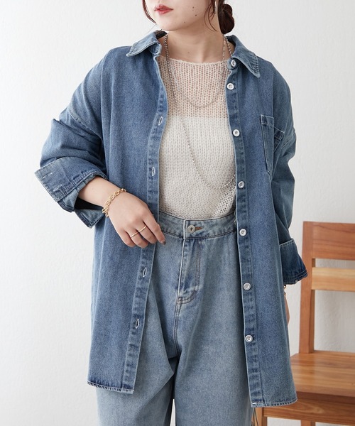 continuer de NICE CLAUP(コンティニューデナイスクラップ)の「【秋の定番アイテム】デニムシャツ(シャツ/ブラウス・レディース・ケミカルウォッシュ/ブラック・FREE)」の2枚目の写真