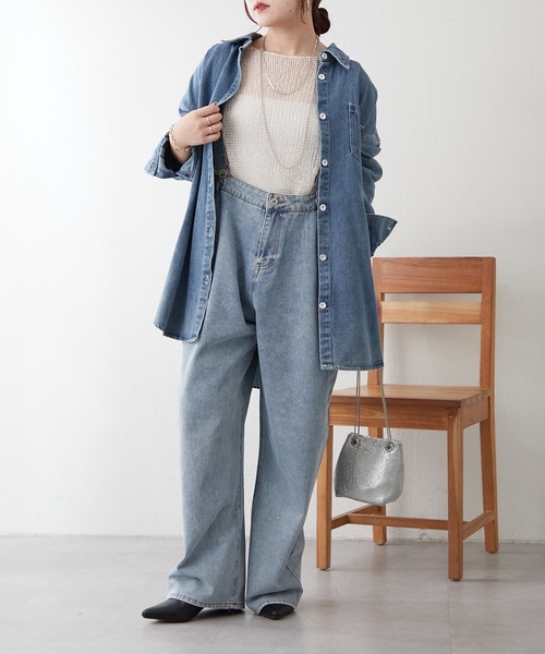 continuer de NICE CLAUP(コンティニューデナイスクラップ)の「【秋の定番アイテム】デニムシャツ(シャツ/ブラウス・レディース・ケミカルウォッシュ/ブラック・FREE)」の9枚目の写真