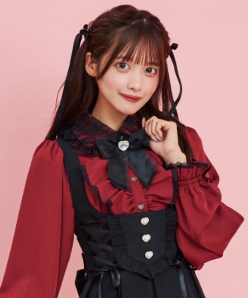 Secret Honey(シークレットハニー)の「レース襟ラッフルギャザーブラウス(シャツ/ブラウス・レディース・ワインレッド/オフホワイト/ブラック・MEDIUM)」の3枚目の写真