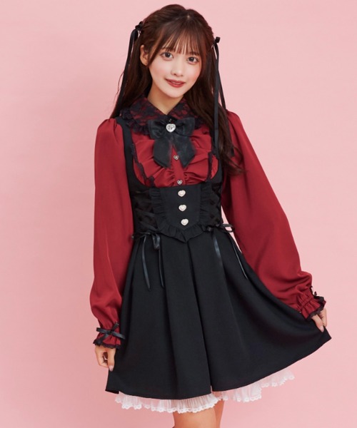 Secret Honey(シークレットハニー)の「レース襟ラッフルギャザーブラウス(シャツ/ブラウス・レディース・ワインレッド/オフホワイト/ブラック・MEDIUM)」の9枚目の写真