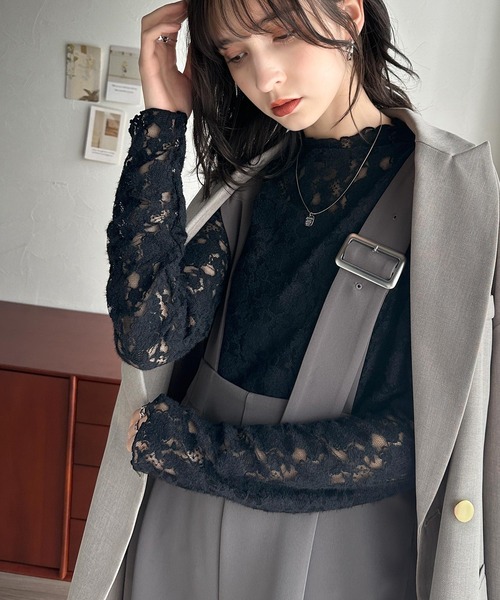 classicalelf（クラシカルエルフ）の「華やぎと上品さをプラス。フラワー柄起毛レースハイネックプルオーバー（Tシャツ/カットソー・レディース・オフホワイト/ブラック・X-LARGE/SMALL/MEDIUM/LARGE）」の14枚目の写真