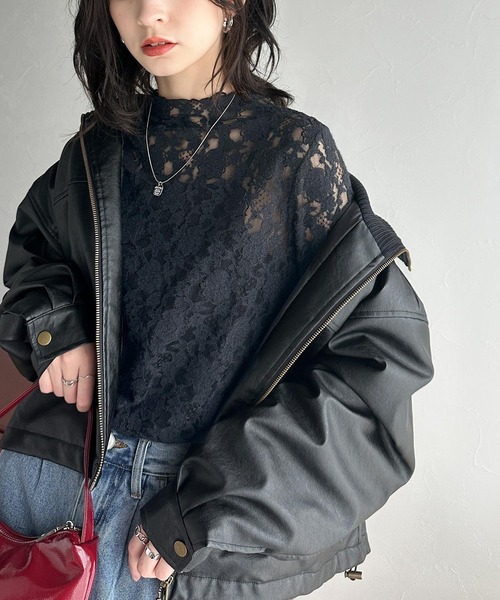 classicalelf（クラシカルエルフ）の「華やぎと上品さをプラス。フラワー柄起毛レースハイネックプルオーバー（Tシャツ/カットソー・レディース・オフホワイト/ブラック・X-LARGE/SMALL/MEDIUM/LARGE）」の5枚目の写真