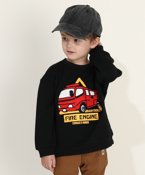 BABYDOLL（ベビードール）の「サガラトレーナー 9753K（スウェット・キッズ・グリーン/ブラック系1/ネイビー/オレンジ/パープル/マスタード/アッシュグレー/チャコールグレー/チェリーピンク/オフホワイト/ブラック系2/イエロー×グリーン・90cm/100cm/110cm/120cm/130cm）」の4枚目の写真