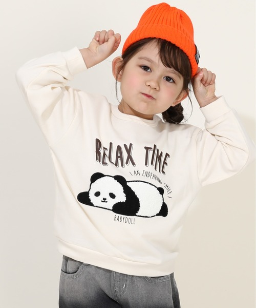 BABYDOLL（ベビードール）の「サガラトレーナー 9753K（スウェット・キッズ・グリーン/ブラック系1/ネイビー/オレンジ/パープル/マスタード/アッシュグレー/チャコールグレー/チェリーピンク/オフホワイト/ブラック系2/イエロー×グリーン・90cm/100cm/110cm/120cm/130cm）」の2枚目の写真