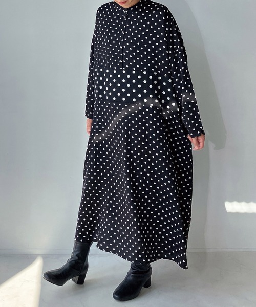 AS KNOW AS plus(アズノゥアズプラス)の「◇ゆるり切り替えミックスワンピ―ス(ワンピース・レディース・グレー系/ネイビー系/ブラック系/グレー系1/ネイビー系1/グリーン系/ネイビー・FREE)」の10枚目の写真