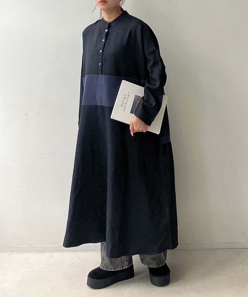 AS KNOW AS plus(アズノゥアズプラス)の「◇ゆるり切り替えミックスワンピ―ス(ワンピース・レディース・グレー系/ネイビー系/ブラック系/グレー系1/ネイビー系1/グリーン系/ネイビー・FREE)」の21枚目の写真