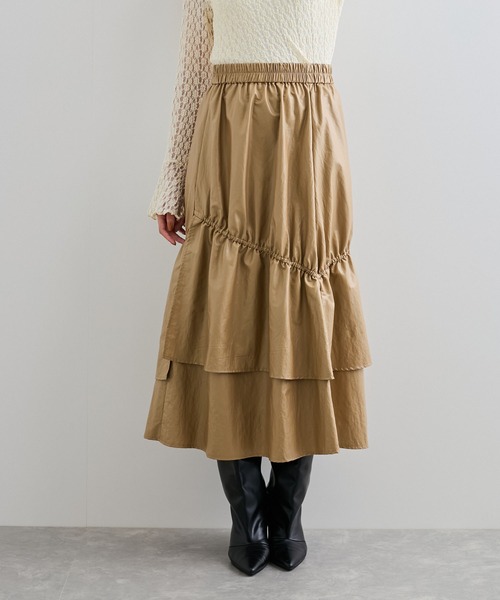 VIS（ビス）の「チンツ加工ギャザーロングスカート（スカート・レディース・ベージュ/ブラウン系その他・FREE）」の4枚目の写真