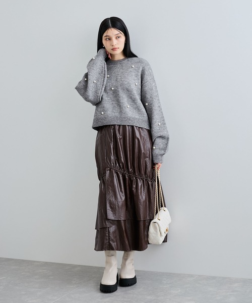 VIS（ビス）の「チンツ加工ギャザーロングスカート（スカート・レディース・ベージュ/ブラウン系その他・FREE）」の6枚目の写真