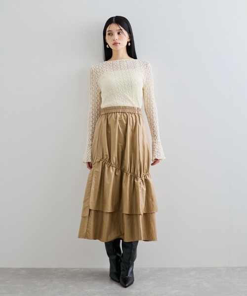 VIS（ビス）の「チンツ加工ギャザーロングスカート（スカート・レディース・ベージュ/ブラウン系その他・FREE）」の7枚目の写真