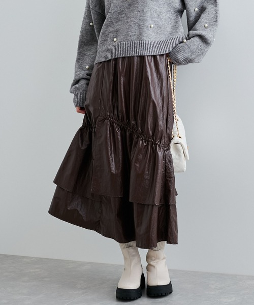 VIS（ビス）の「チンツ加工ギャザーロングスカート（スカート・レディース・ベージュ/ブラウン系その他・FREE）」の8枚目の写真