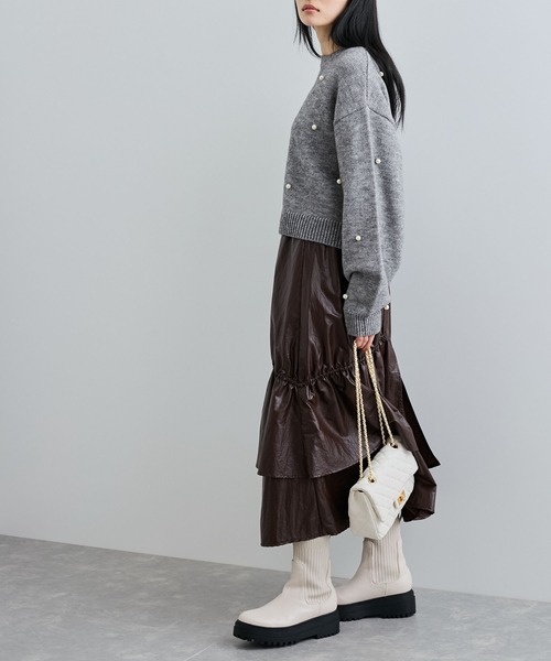 VIS（ビス）の「チンツ加工ギャザーロングスカート（スカート・レディース・ベージュ/ブラウン系その他・FREE）」の9枚目の写真