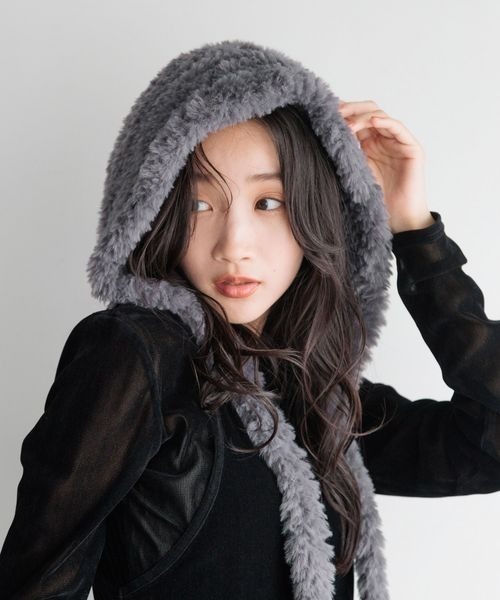 LOWRYS FARM（ローリーズファーム）の「フワモコフードハット　202049（ハット・レディース・ブラック/グレー・FREE）」の6枚目の写真