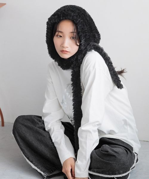 LOWRYS FARM（ローリーズファーム）の「フワモコフードハット　202049（ハット・レディース・ブラック/グレー・FREE）」の7枚目の写真