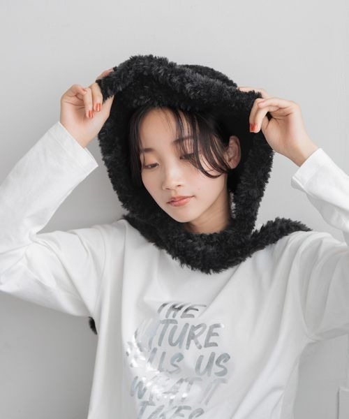 LOWRYS FARM（ローリーズファーム）の「フワモコフードハット　202049（ハット・レディース・ブラック/グレー・FREE）」の8枚目の写真