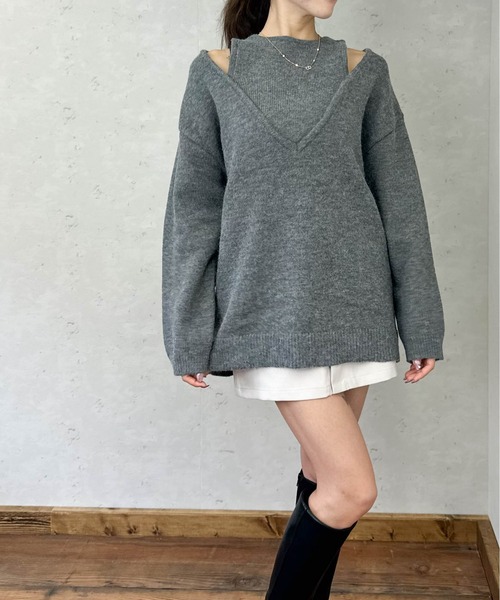 Per sist ence(パーシエンス)の「アルパカタッチアンサンブル風Vネックプルオーバー(ニット/セーター・レディース・ブラウン/アイボリー/ブラック/チャコールグレー・FREE)」の6枚目の写真