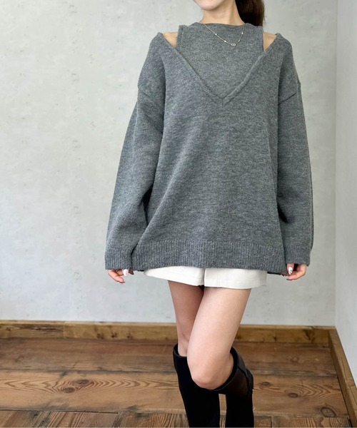 Per sist ence(パーシエンス)の「アルパカタッチアンサンブル風Vネックプルオーバー(ニット/セーター・レディース・ブラウン/アイボリー/ブラック/チャコールグレー・FREE)」の7枚目の写真