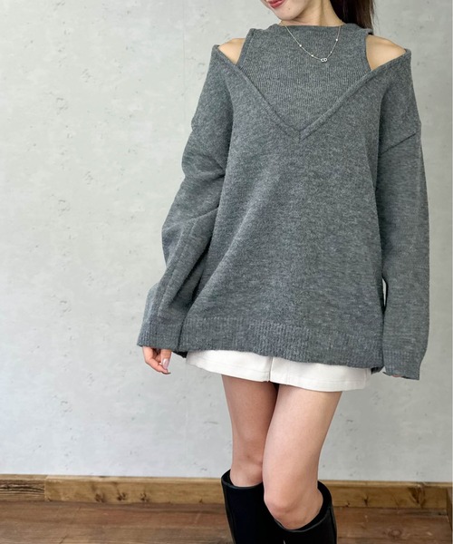 Per sist ence(パーシエンス)の「アルパカタッチアンサンブル風Vネックプルオーバー(ニット/セーター・レディース・ブラウン/アイボリー/ブラック/チャコールグレー・FREE)」の15枚目の写真