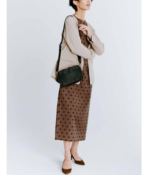 セール】IEDIT 上品フォルムのドット柄プリントワンピース