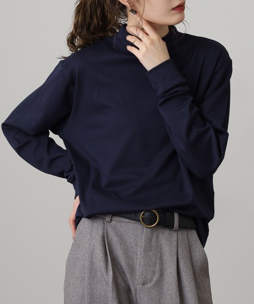 FUNALIVE（ファンアライブ）の「モックネック ストレッチフリース 長袖Tシャツ（Tシャツ/カットソー・メンズ・ブラック/ダークグリーン/キャメル/ダークブラウン/ネイビー/チャコールグレー/カーキ・L/LL/M）」の6枚目の写真