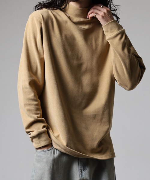 FUNALIVE（ファンアライブ）の「モックネック ストレッチフリース 長袖Tシャツ（Tシャツ/カットソー・メンズ・ブラック/ダークグリーン/キャメル/ダークブラウン/ネイビー/チャコールグレー/カーキ・L/LL/M）」の7枚目の写真