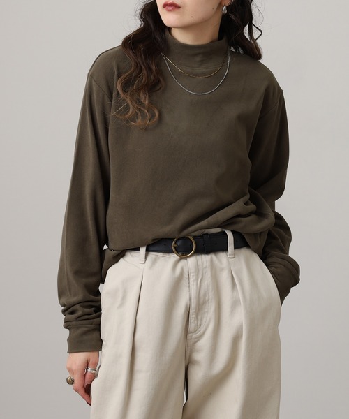 FUNALIVE（ファンアライブ）の「モックネック ストレッチフリース 長袖Tシャツ（Tシャツ/カットソー・メンズ・ブラック/ダークグリーン/キャメル/ダークブラウン/ネイビー/チャコールグレー/カーキ・L/LL/M）」の5枚目の写真