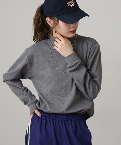 FUNALIVE（ファンアライブ）の「モックネック ストレッチフリース 長袖Tシャツ（Tシャツ/カットソー・メンズ・ブラック/ダークグリーン/キャメル/ダークブラウン/ネイビー/チャコールグレー/カーキ・L/LL/M）」の2枚目の写真