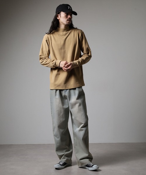 FUNALIVE（ファンアライブ）の「モックネック ストレッチフリース 長袖Tシャツ（Tシャツ/カットソー・メンズ・ブラック/ダークグリーン/キャメル/ダークブラウン/ネイビー/チャコールグレー/カーキ・L/LL/M）」の13枚目の写真