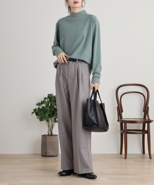 FUNALIVE（ファンアライブ）の「モックネック ストレッチフリース 長袖Tシャツ（Tシャツ/カットソー・メンズ・ブラック/ダークグリーン/キャメル/ダークブラウン/ネイビー/チャコールグレー/カーキ・L/LL/M）」の9枚目の写真