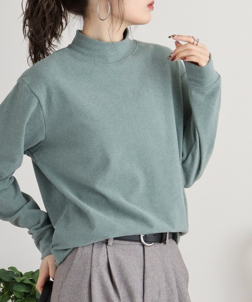 FUNALIVE（ファンアライブ）の「モックネック ストレッチフリース 長袖Tシャツ（Tシャツ/カットソー・メンズ・ブラック/ダークグリーン/キャメル/ダークブラウン/ネイビー/チャコールグレー/カーキ・L/LL/M）」の8枚目の写真