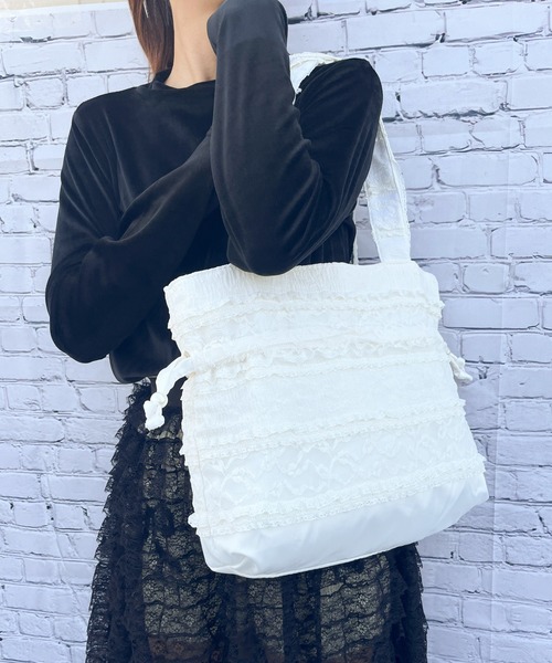 RUBY AND YOU（ルビーアンドユー）の「［select］レースフリル 巾着バッグ（トートバッグ・レディース・ホワイト・FREE）」の6枚目の写真