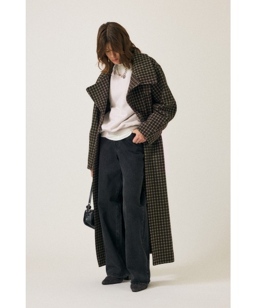 セール】STANDCOLLAR PLAID コクーンコート（チェスターコート