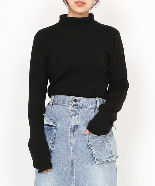 PUNYUS(プニュズ)の「タートルネックリブニット(ニット/セーター・レディース・サックスブルー/ライトピンク/グレー/ブラック・1/2/3/4)」の5枚目の写真