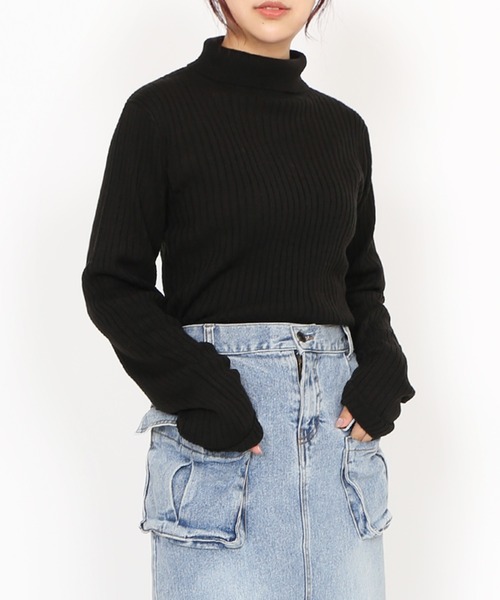 PUNYUS(プニュズ)の「タートルネックリブニット(ニット/セーター・レディース・サックスブルー/ライトピンク/グレー/ブラック・1/2/3/4)」の7枚目の写真