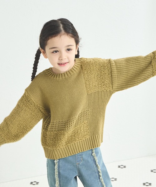 pairmanon（ペアマノン）の「パッチワーク風 ニット プルオーバー（ニット/セーター・キッズ・テラコッタ/ミント/ベージュ・L/S/M/XS）」の3枚目の写真