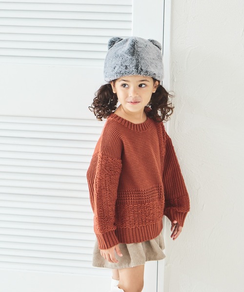 pairmanon（ペアマノン）の「パッチワーク風 ニット プルオーバー（ニット/セーター・キッズ・テラコッタ/ミント/ベージュ・L/S/M/XS）」の4枚目の写真