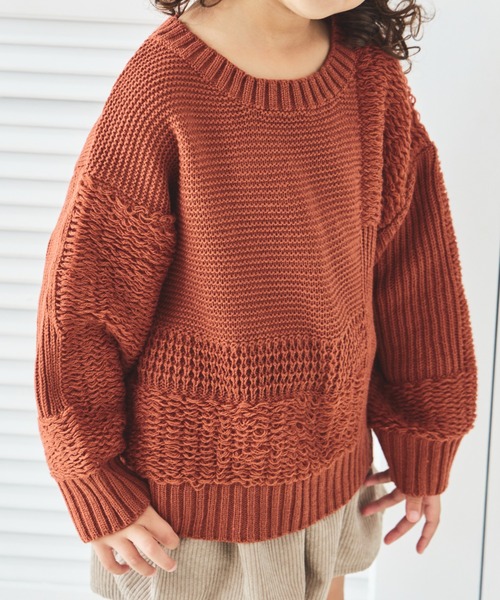 pairmanon（ペアマノン）の「パッチワーク風 ニット プルオーバー（ニット/セーター・キッズ・テラコッタ/ミント/ベージュ・L/S/M/XS）」の5枚目の写真