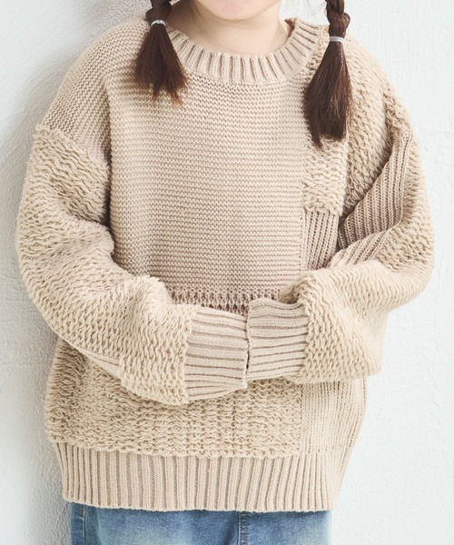 pairmanon（ペアマノン）の「パッチワーク風 ニット プルオーバー（ニット/セーター・キッズ・テラコッタ/ミント/ベージュ・L/S/M/XS）」の6枚目の写真