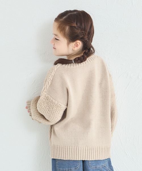 pairmanon（ペアマノン）の「パッチワーク風 ニット プルオーバー（ニット/セーター・キッズ・テラコッタ/ミント/ベージュ・L/S/M/XS）」の7枚目の写真