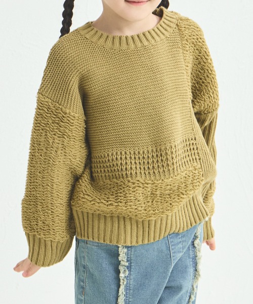 pairmanon（ペアマノン）の「パッチワーク風 ニット プルオーバー（ニット/セーター・キッズ・テラコッタ/ミント/ベージュ・L/S/M/XS）」の8枚目の写真