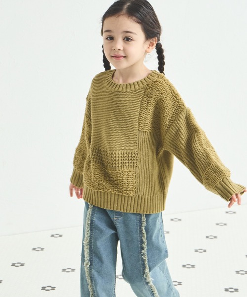 pairmanon（ペアマノン）の「パッチワーク風 ニット プルオーバー（ニット/セーター・キッズ・テラコッタ/ミント/ベージュ・L/S/M/XS）」の9枚目の写真